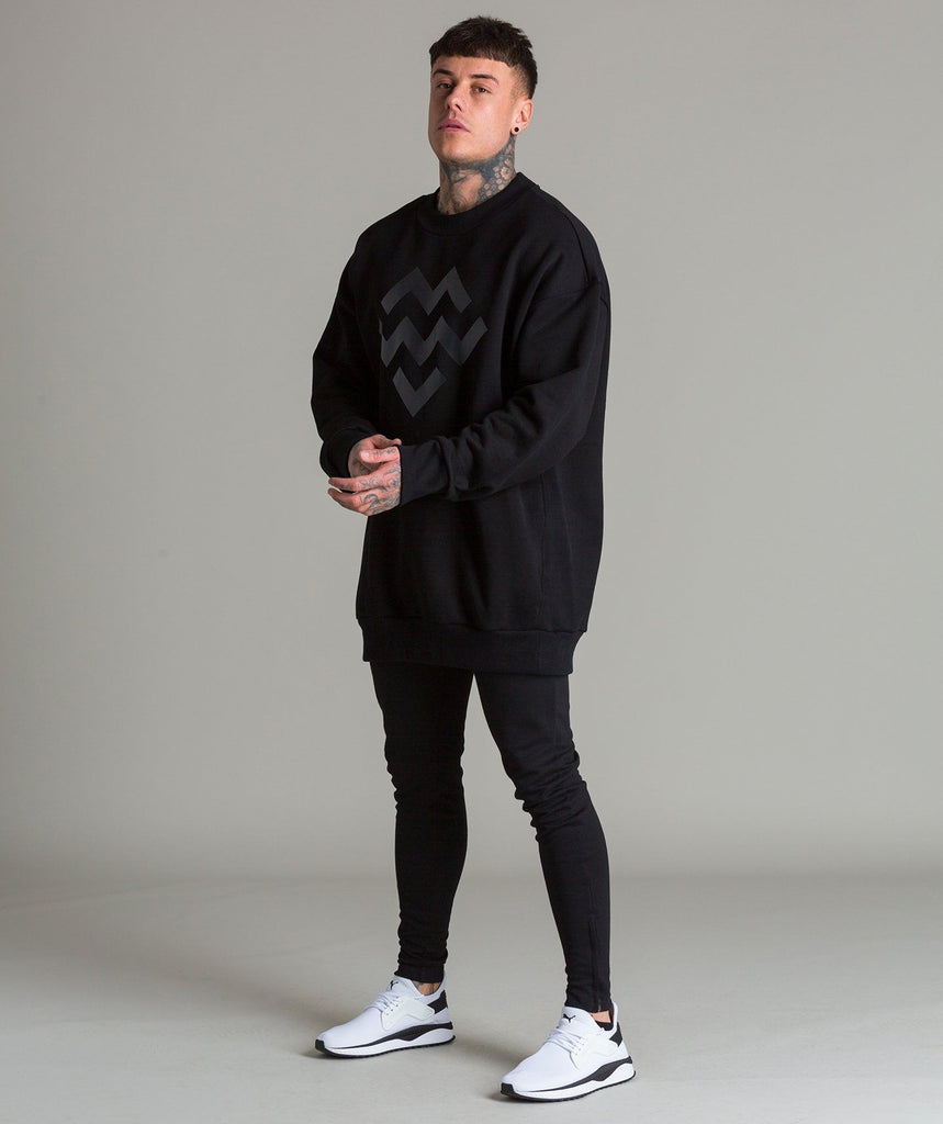 Warm Up Oversized Crew Neck (Black/Black) - Machine Fitness